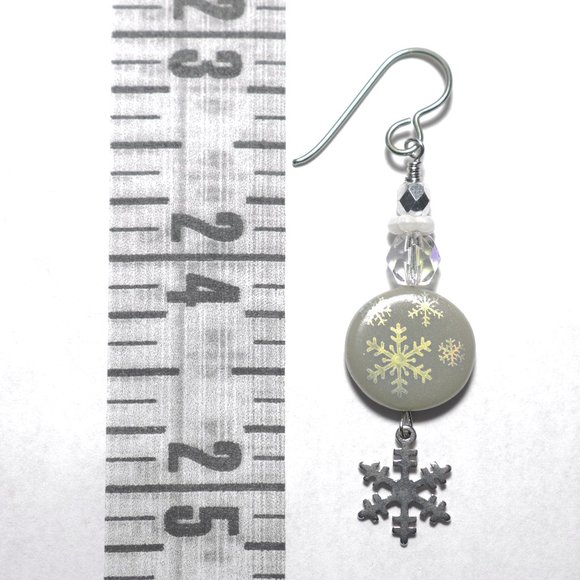 Hand Crafted Handmade Earrings Czech Glass & Stainless Steel Snowflake E… - Picture 4 of 5